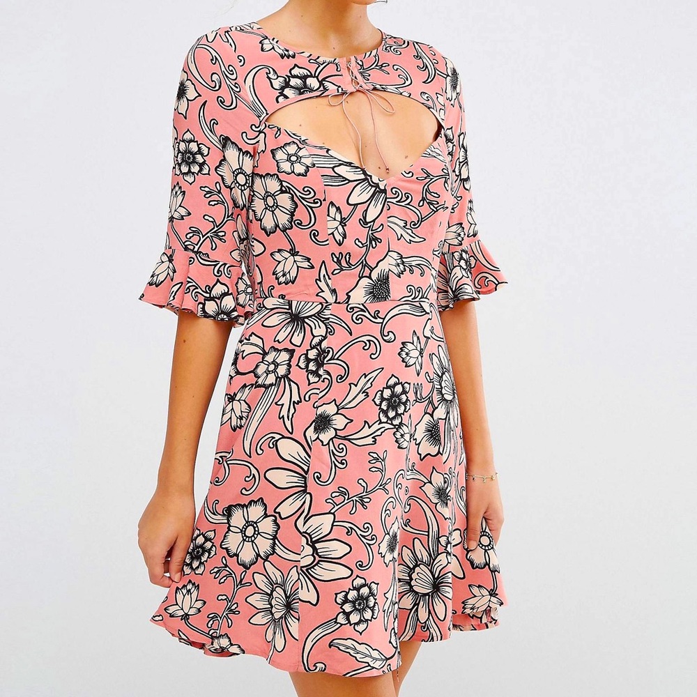 For Love and Lemons Ayla Laced Up Pink/Mauve/Cream Floral Print Dress XS